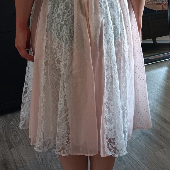 Vintage Pink Swiss Dot Lace Dress Cottagecore Prairie Frilly Dress Lolita - Picture 4 of 9
